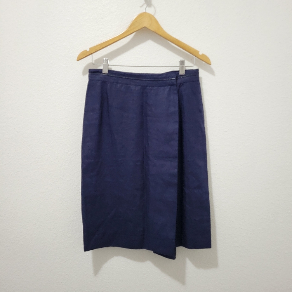 Gucci Vintage Linen Wrap Skirt With Leather Trim Size 42